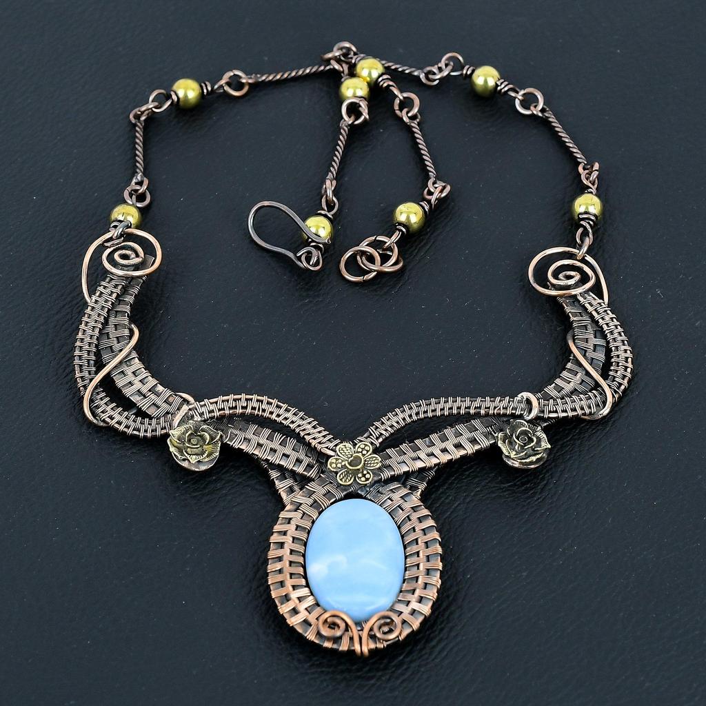 Owyhee Opal Necklace Handmade Jewelry, 999 Copper Wire Wrapped Necklace Designer Gemstone Jewelry Adjustable Chain Necklace Gift For Mom