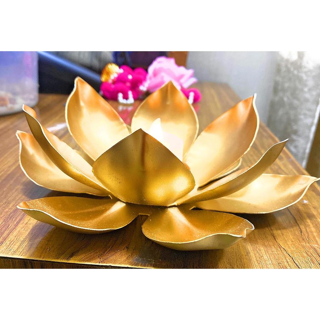 Golden Metal Big Size 7 Inch Table Lotus Flower T-Light/Tealight Holder