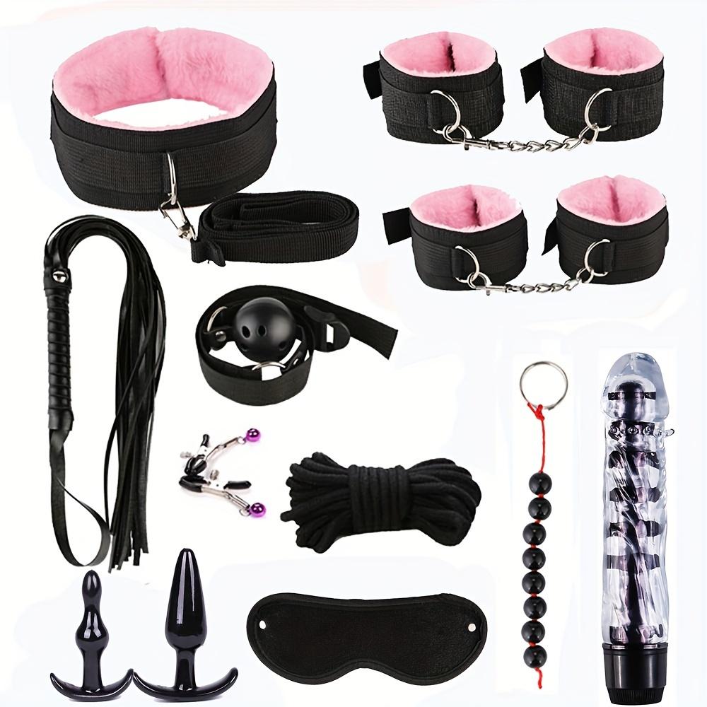 12pcs Sex Bondage BDSM Restraints Set, SM Adult Games Cuffs Gag Blindfold Spanking Paddle Handcuffs Black Sex Accessories For Pleasure