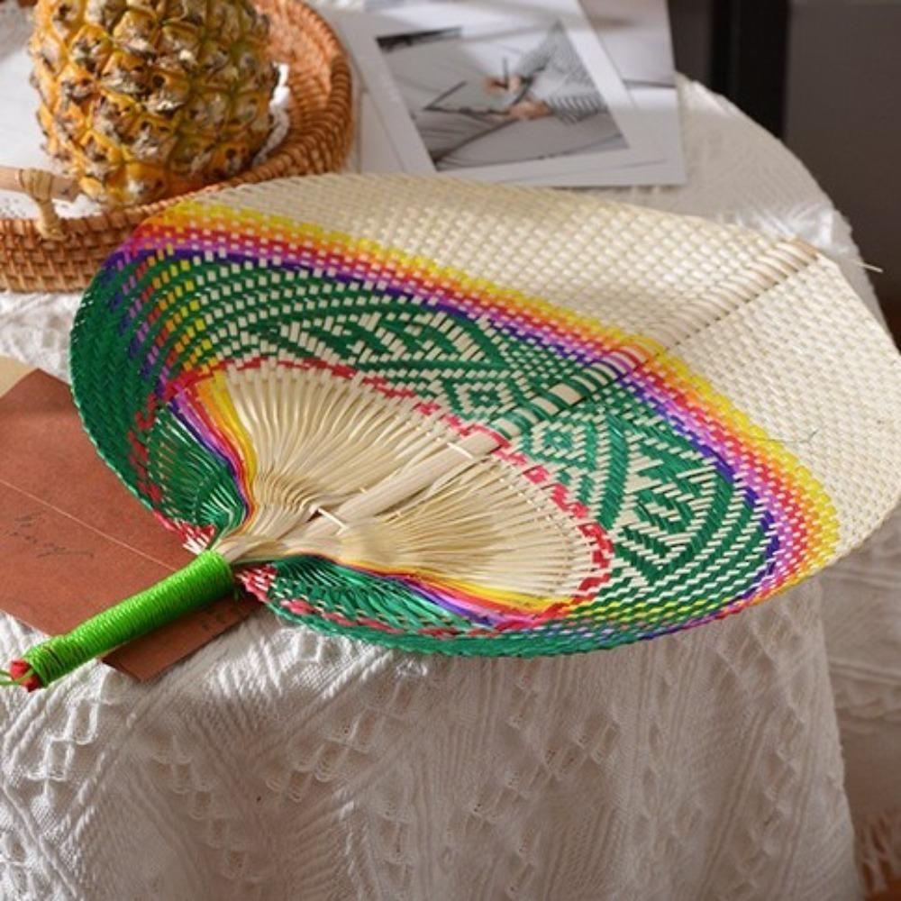 Bamboo Palm Leaf Fan Handmade Colorful Bamboo Fan Photography Props Hand-woven Fan Summer
