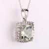 Green Amethyst Cushion Pendant 925 Sterling Silver Rhodium Plated White Topaz Handmade Fine Jewelry Gift for Her