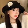 Woolen Black Felt Hat Flat-top Women Jazz Hat Fashion Hepburn Style Topper Hat  Bride
