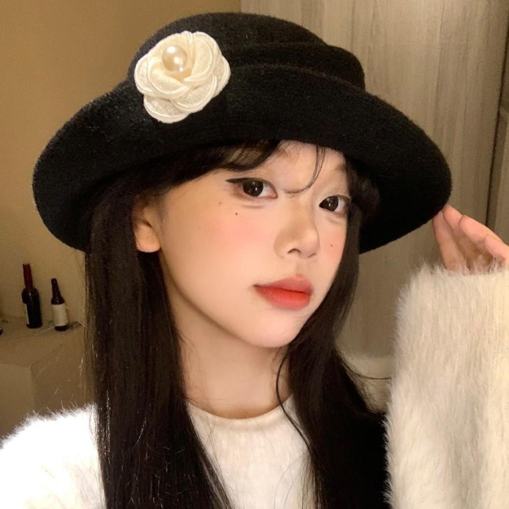 Woolen Black Felt Hat Flat-top Women Jazz Hat Fashion Hepburn Style Topper Hat  Bride