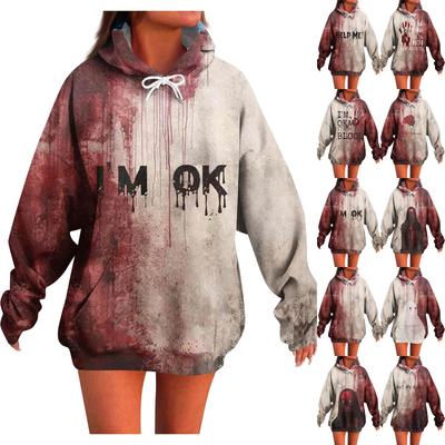 Женское модное повседневное худи с длинным рукавом и принтом на Хэллоуин