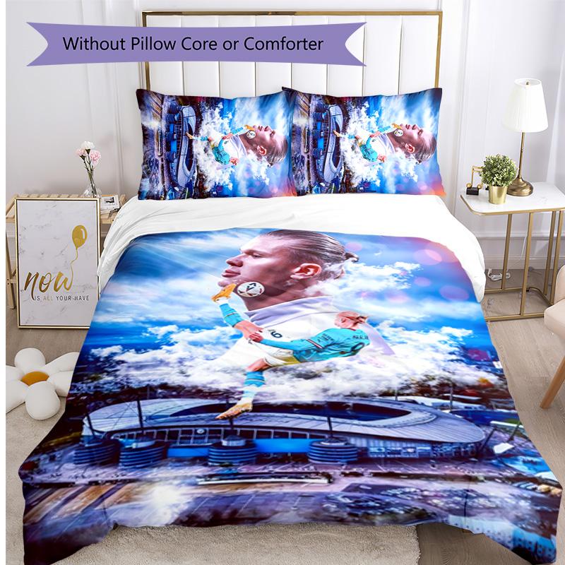 Erling Haaland Pattern Printed 3PCS Bedding Set Soft Skin-Friendly Washable Duvet Cover & Pillowcases Set All Season Bedroom