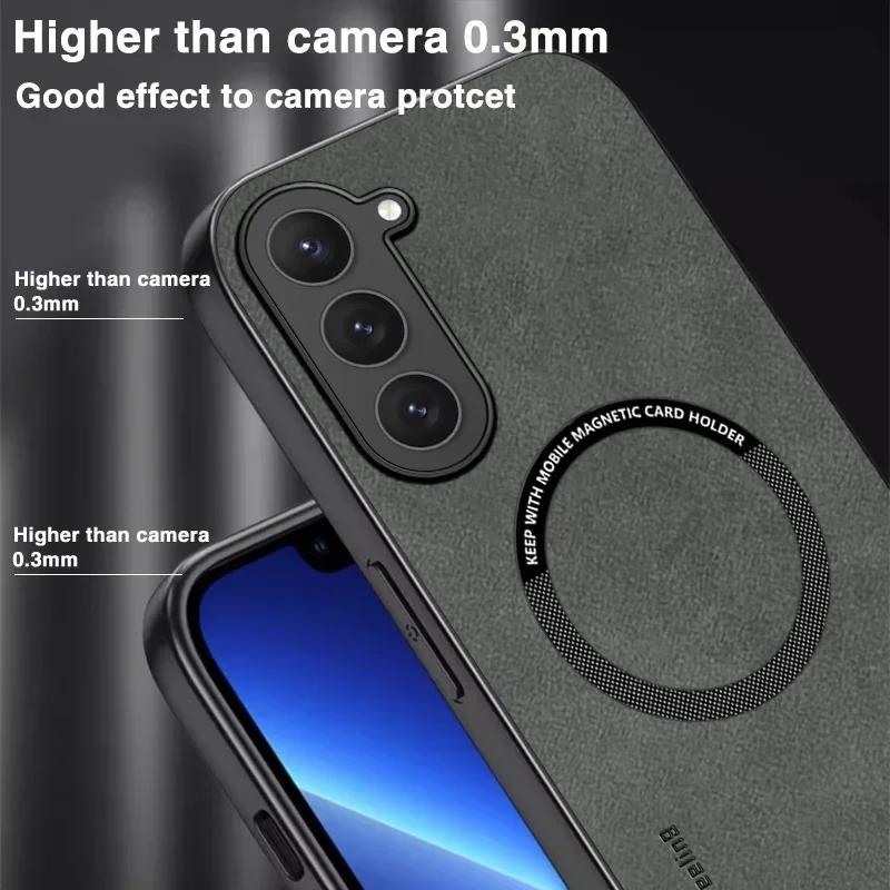 Магнитный кожаный роскошный чехол для Samsung Galaxy S25 S24 S23 S22 Ultra S21 FE Plus Для Magsafe Беспроводная зарядка Ударопрочный чехол