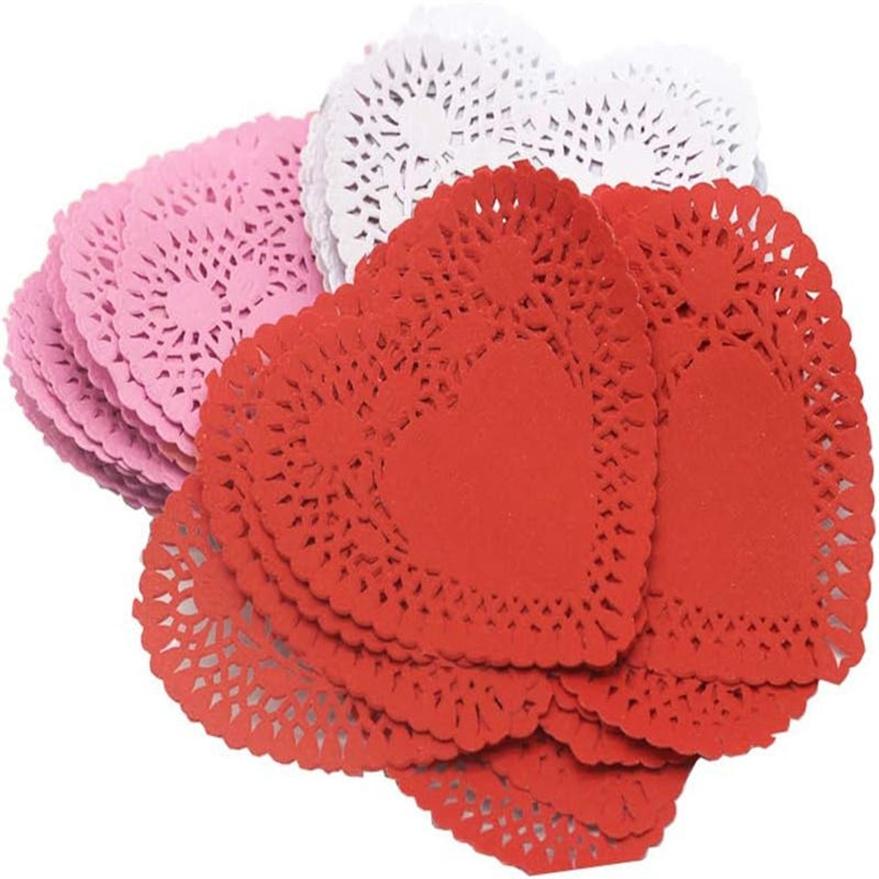 100 шт./набор элегантных бумажных салфеток для поделок 4 дюйма/6 дюймов в форме сердца, полые кружева, впитывающие масло бумажные валентинки для выпечки, Deocr