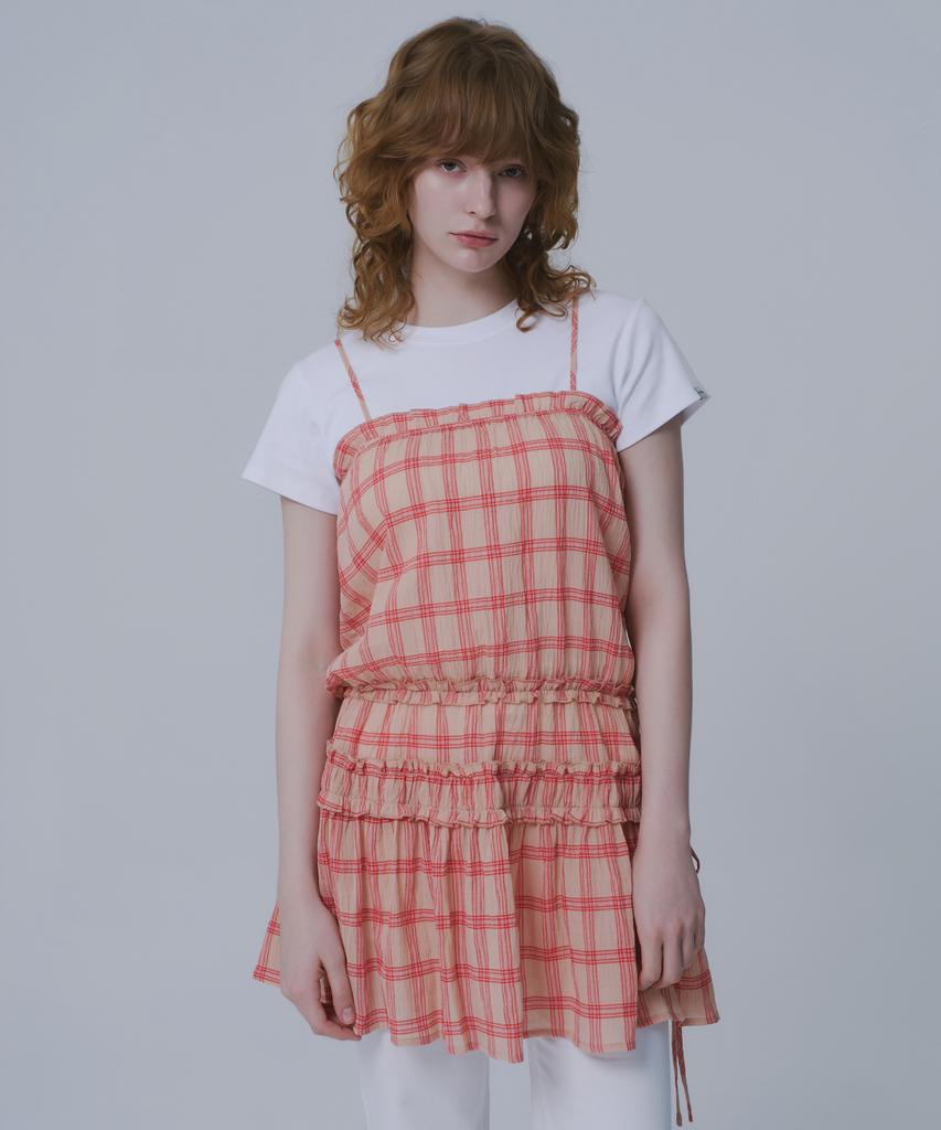War For Woman Whd-02 Check Shirred Dress_Red