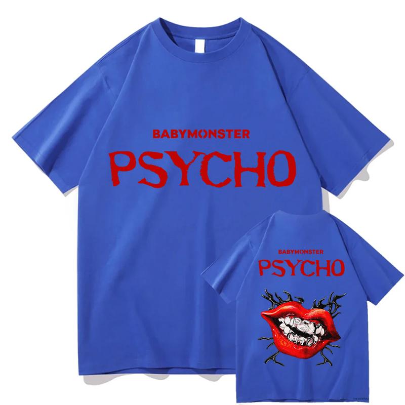 BABYMONSTER PSYCHO Футболка Хлопок Высокое Качество Короткий Рукав Ретро Повседневная Графический Принт Унисекс Футболка Мода Новый Уличный Стиль