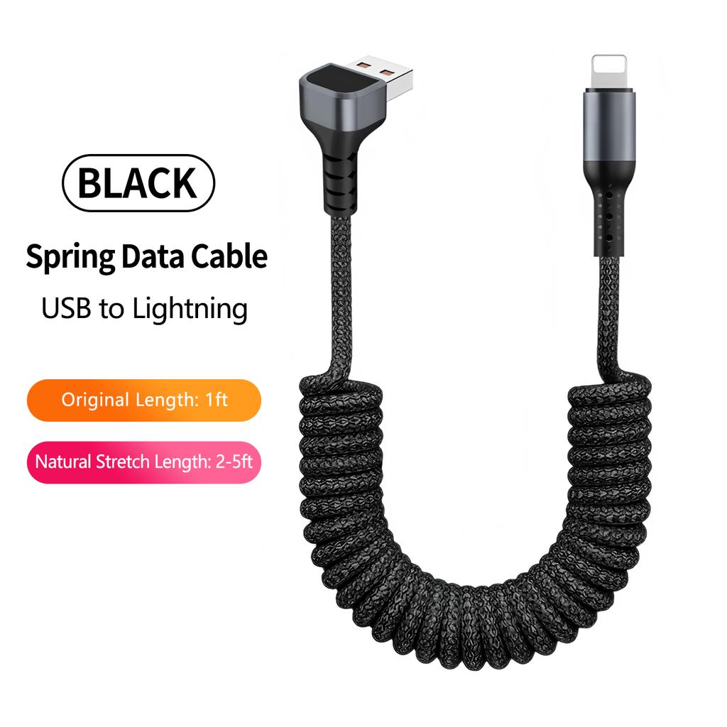 Right-Angle Nylon Data Cable PD100W Fast Charging USB-A/Type-C for IPhone14/15/16/17 for for for Car Retractable