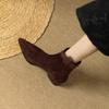 Women's Vintage Chunky Heel Ankle Boots Autumn Winter New Pointy Square Head Suede Back Zipper Soft Sole Non-slip Short Boots