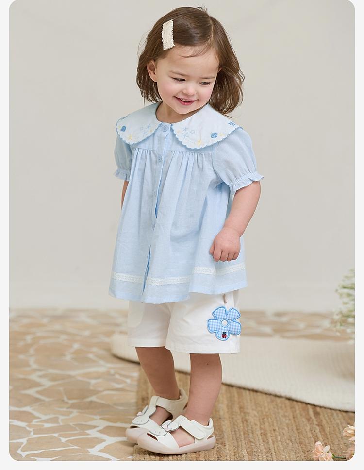 David Bella Children's Shirt Summer Dress Girls' Sweet Thin Short sleeved Shirt