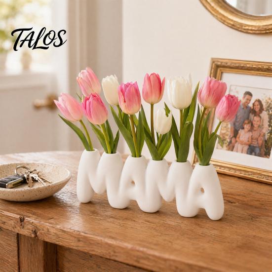 3D-печатная ваза с буквами MAMA, Креативный держатель для цветов ко Дню матери с несколькими отверстиями для вставки, Минималистичный белый настольный декор для спальни, обеденного стола
