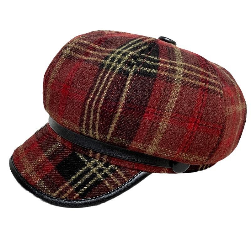Британская восьмиугольная шляпа женская клетчатая ретро-кепка с изображением лица маленькая утолщенная кепка газетчика