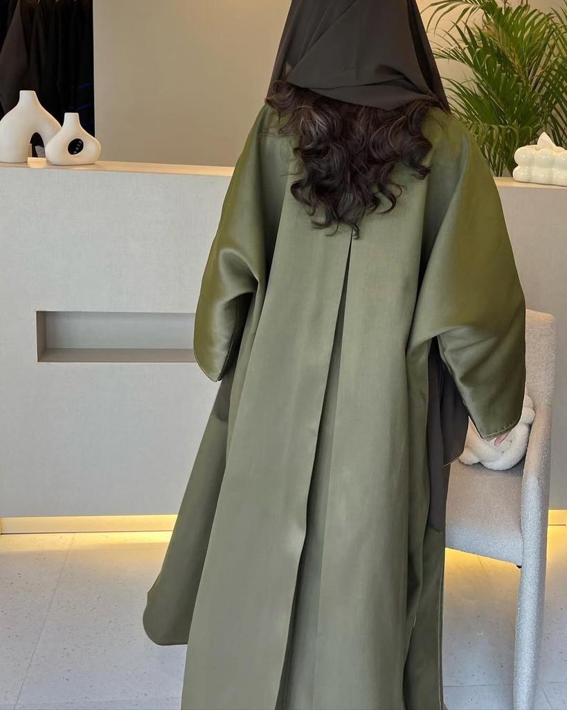 MQ191 Мусульманская атласная абая: Ближневосточный длинный халат, кардиган оверсайз однотонный