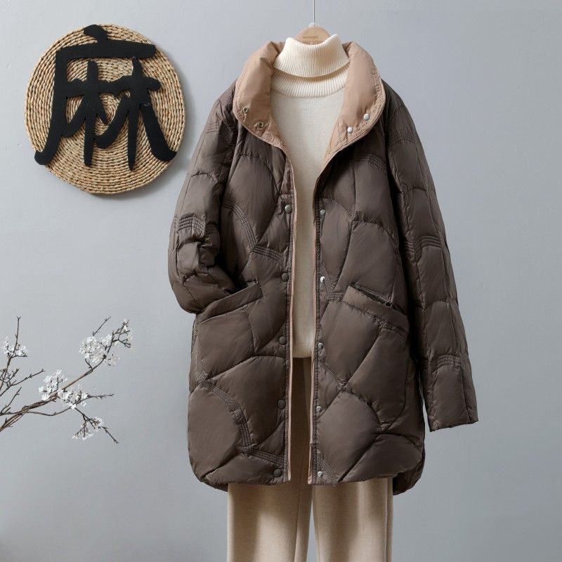 Зимняя мода воротник-стойка X-Long женские пуховики женские повседневные свободные ультралегкие теплое пальто из белого утиного пуха