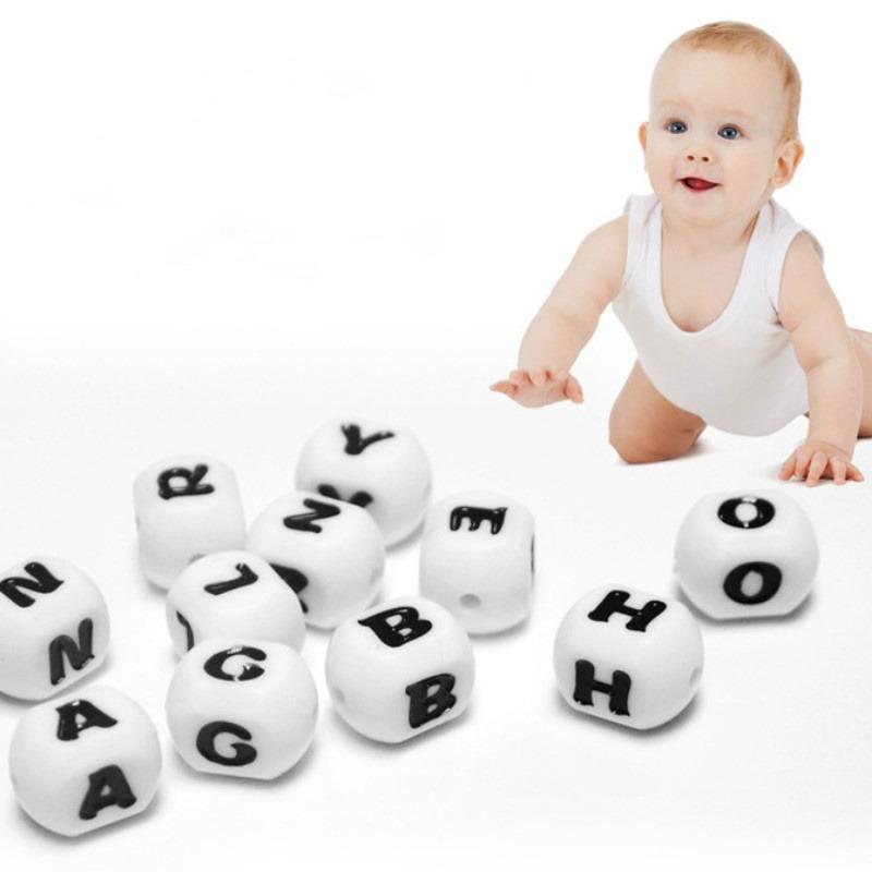 26 шт. AZ 12 мм, силиконовые бусины с буквами, детские прорезывания зубов, английские буквы алфавита, без BPA, бусины, подарки для детского душа