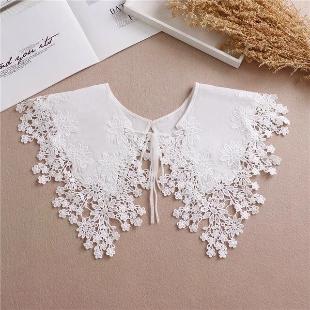 Linbaiway Lace Chiffon Doll Fake Collar Ladies Shawl Wrap Removable Detachable Embroidered False Collar Clothes Accessory