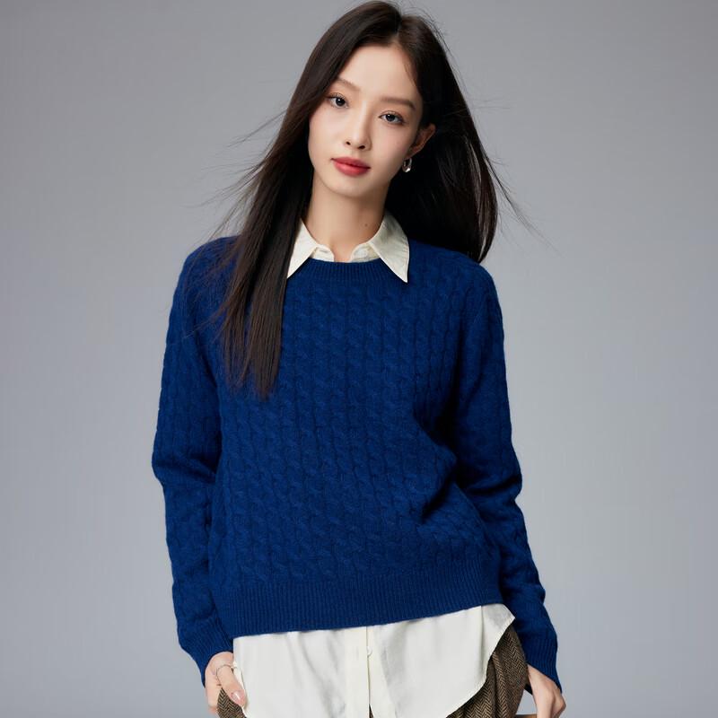 Paruo Women's 100% Cashmere Round Neck Cable Knit Sweater