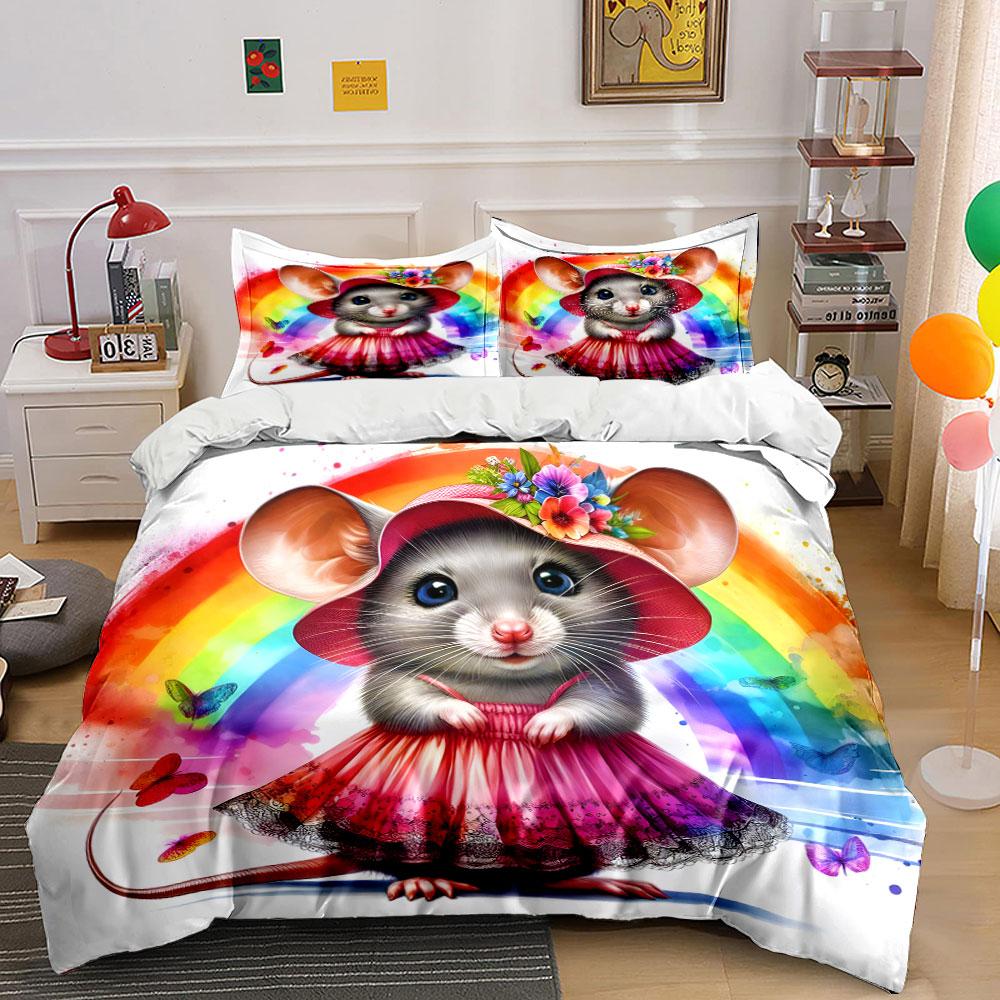 Whimsical rainbow mouse delight. Bedding sets Duvet covers Pillowcases(1* Duvet Cover 2* Pillowcases without duvet insert)