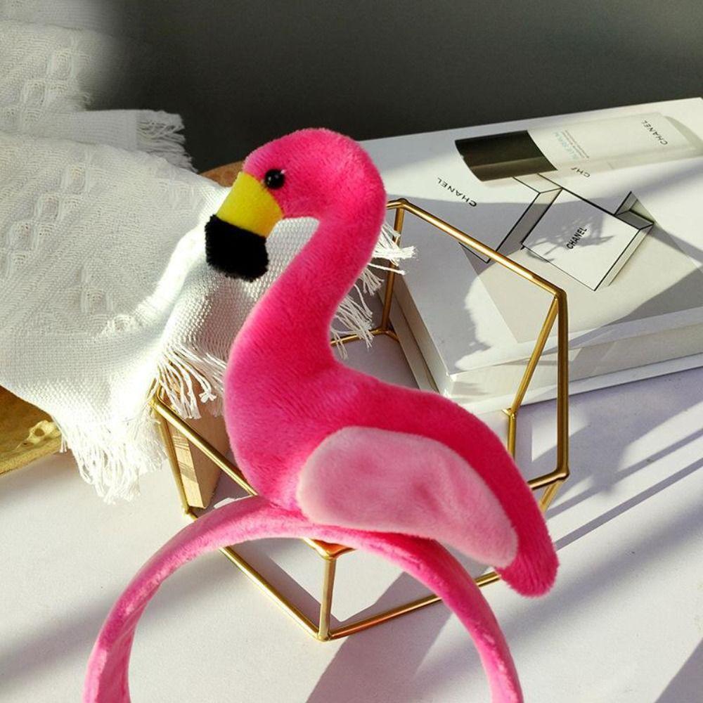 Korean Style Animal Hair Hoop Wash Face Plush Hair Hoop Cute Flamingo Headband Daily