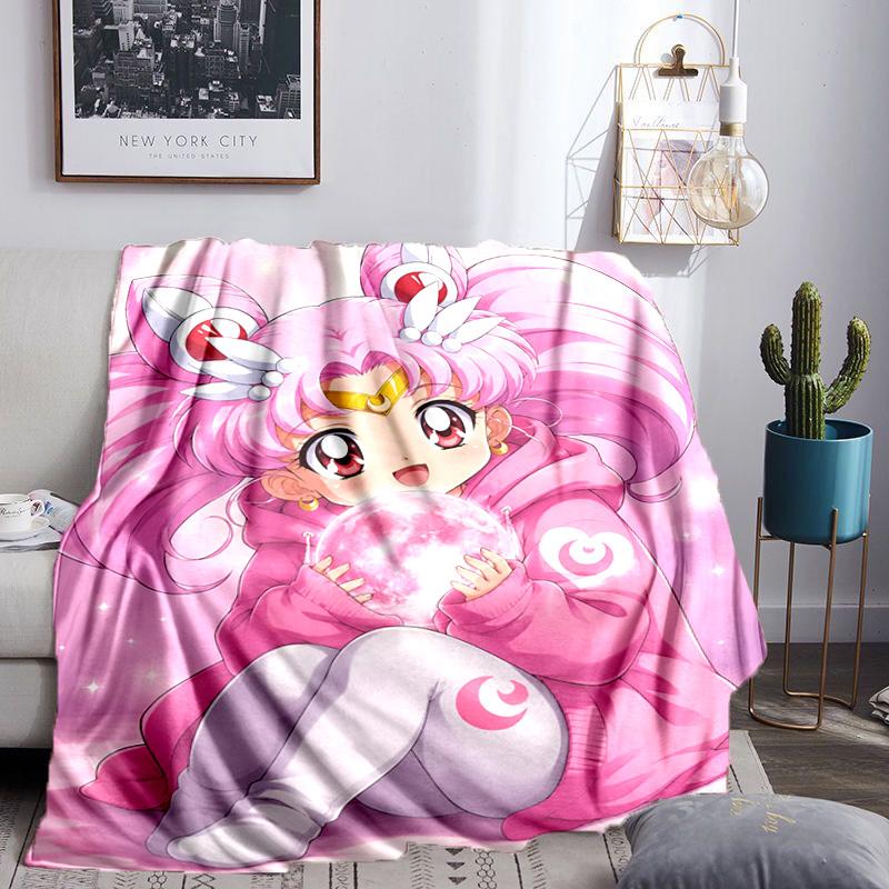 Pink Moon Puella Magi Throws Blanket Flannel Blankets Plush for Couch Bed Gifts for Men Women Travel picnic blanket Christmas fan gifts