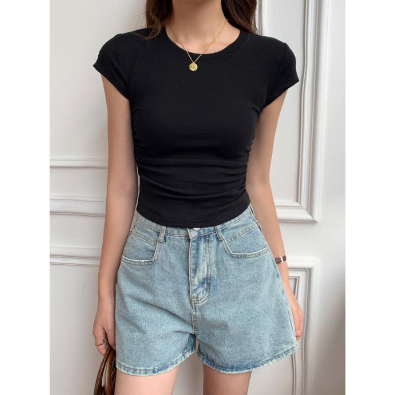 Женская футболка с коротким рукавом весна-лето утягивающий дизайн Sense Niche Card Waist Waist Is Shoulder Одежда