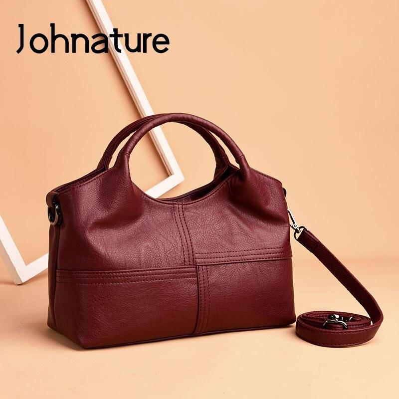 Johnature Модная женская сумка из мягкой кожи, большая вместительная сумка через плечо, роскошная сумка, однотонная повседневная сумка-тоут