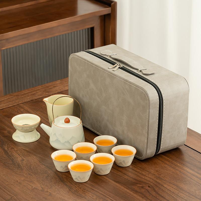 Simple Kung Fu Tea Set Style Ru Kiln Teapot Portable Tea Set