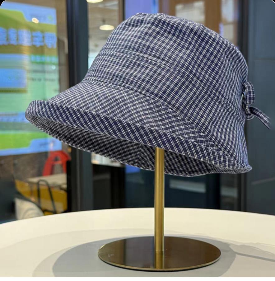 Small fresh plaid bucket hat new curling edge versatile sunscreen hat fashionable big eaves show face small sunshade basin hat