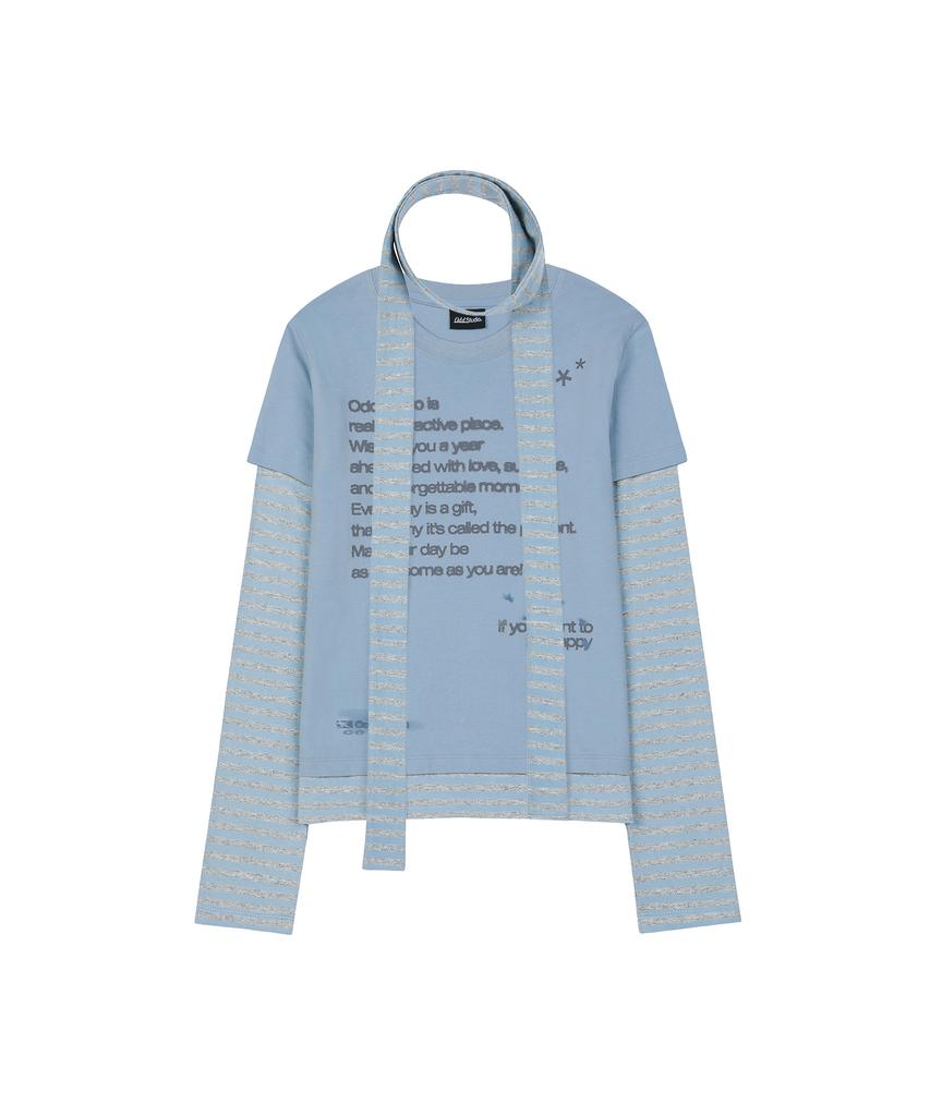 ODDSTUDIO Layered Striped Scarf Set Long Sleeve - Sky Blue