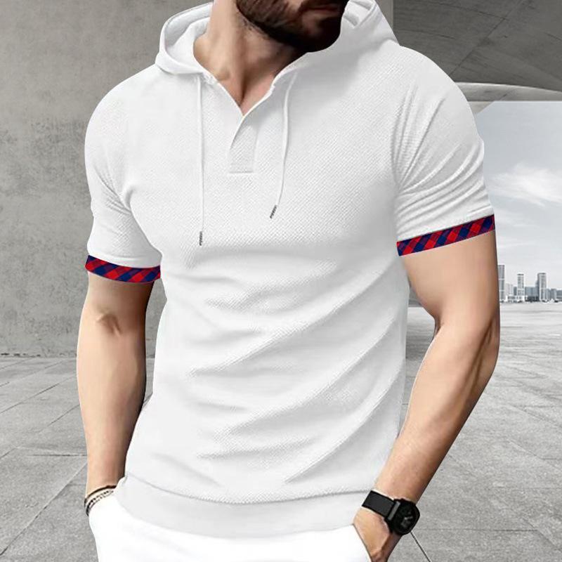 Мужская повседневная рубашка-henley с капюшоном и коротким рукавом