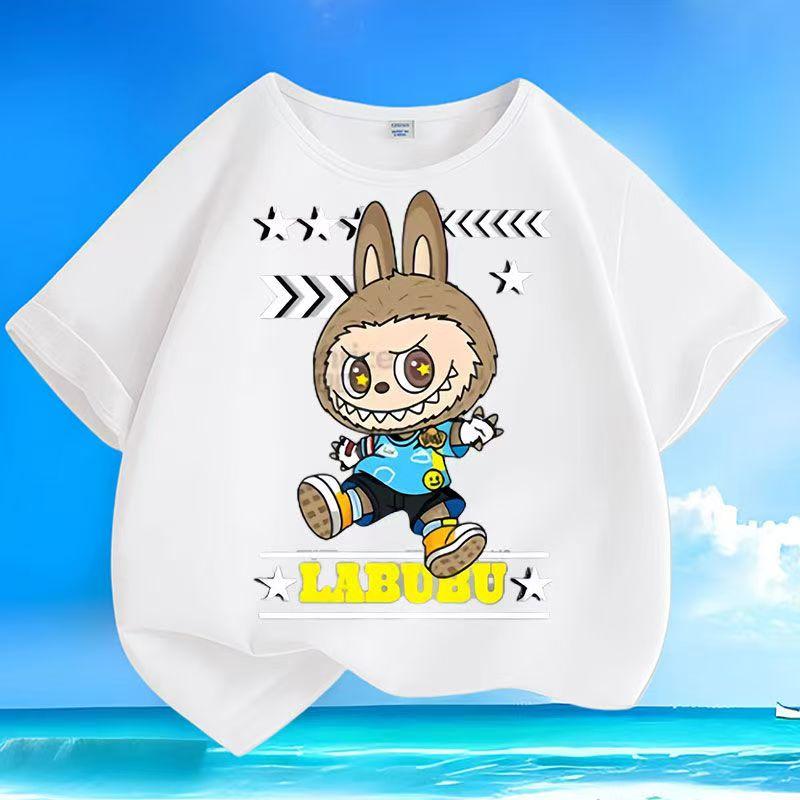Взрывная кукла LABUBU 3D-печать Детская футболка для мальчиков и девочек Летний крутой топ Подарок для детей