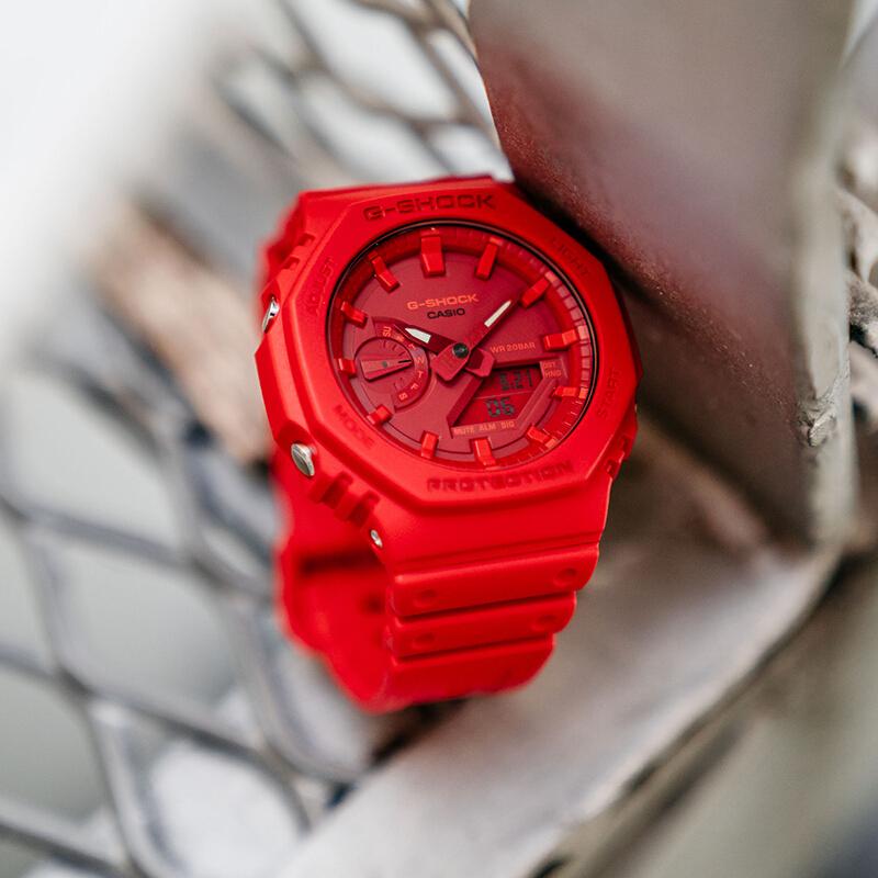 Casio Человек-паук Цвет Побережье Восьмиугольник Водонепроницаемый Кварцевый Механизм Смоляной Ремешок Японские и Корейские Часы Мужские Часы Красный Циферблат GA-2100-4APR-person