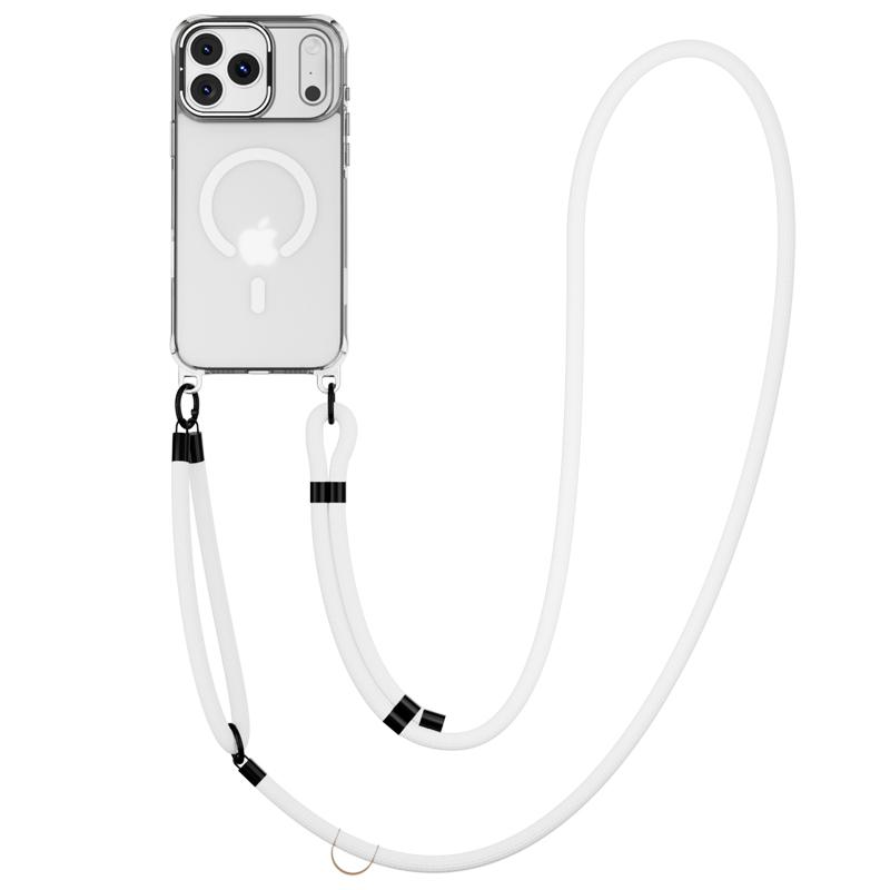 Металлическая подставка для объектива Магнитный чехол для iPhone 17 Air 16 Plus 15 14 13 Pro Max с ремешком для ношения через плечо Прочная защита