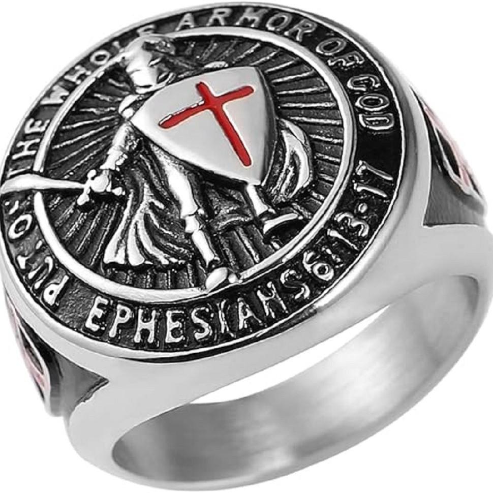 Men's Ring Templar Red Cross Cross Shield Ring European and American Exaggerated Accessories