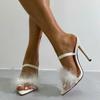 Fashion Liyke New Design Pink Fluffy Feather High Heels Slippers Female Fashion Peep Toe Summer Sandals Women Mules Slides Pumps Shoes