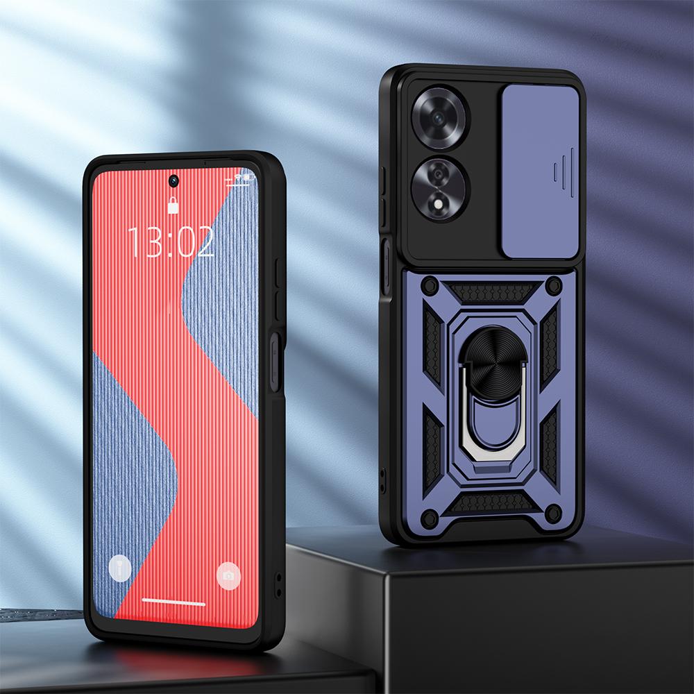 Armor Keysion Shockproof For Case Oppo A60 Slide Push Pull Camera Lens Protection Ring Stand Phone Back Cover For Oppo A60 4g