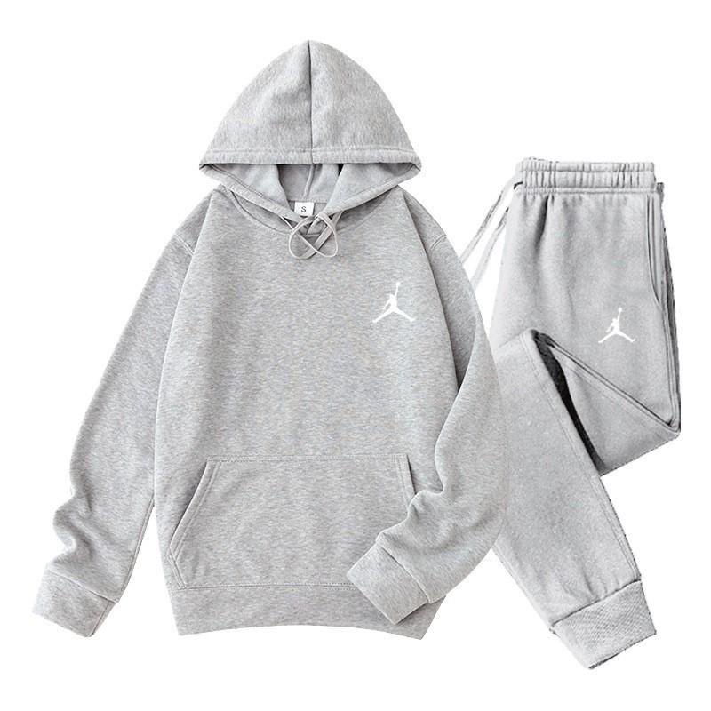 Mens Hooded Fleece-Lined Casual Sportswear Set Winter Long Sleeve Top Pants