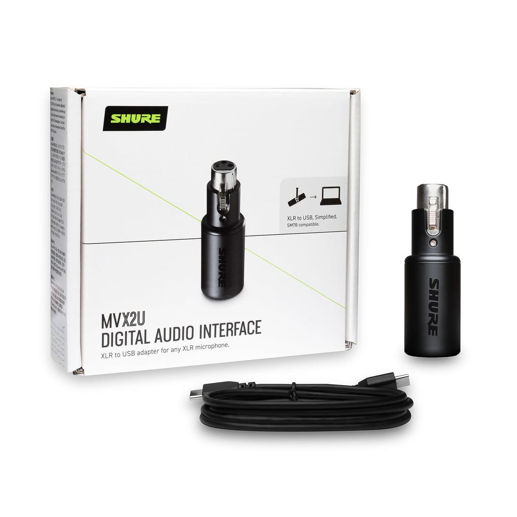Shure Адаптер-преобразователь цифрового аудиоинтерфейса MVX2U с функцией динамической записи наушников, усилением мощности, настольным кабелем, выходом XLR-USB