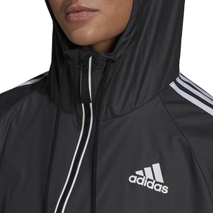 adidas BSC Полосатая куртка с карманом на молнии и завязками на капюшоне Женская куртка черного цвета H55345