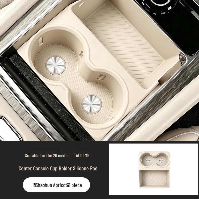 -Compatible with 26 AITO M9 Models: Central Control Cup Holder Tray & Protective Pad for Car Interior.