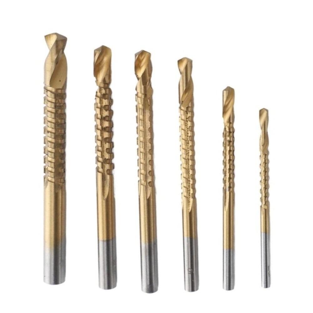 6PCS Titanium Coated Twist Drill Bits HSS Hex Shank Drill Bit Set 3-8mm Serrated Cutting Serrated Side Cutting Drill Bit