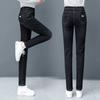 Vintage Winter Warm Skinny Pencil Jeans Women Casual High Waist Velvet Lined Denim Pants Korean Slim Stretch Thicken