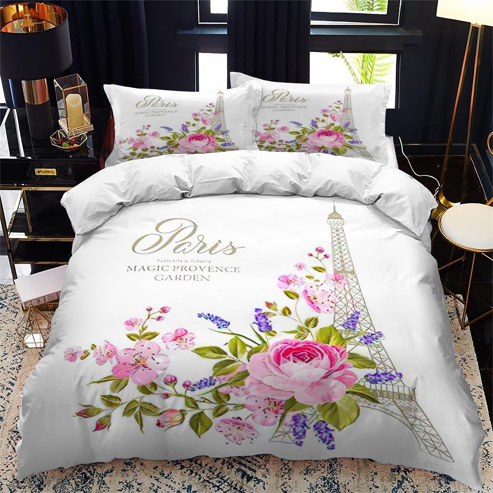 Пододеяльник с изображением Эйфелевой башни, короля и королевы, Париж, знаменитая архитектура, комплект постельного белья для взрослых, романтический пейзаж, 2/3 шт., полиэстер, пододеяльник