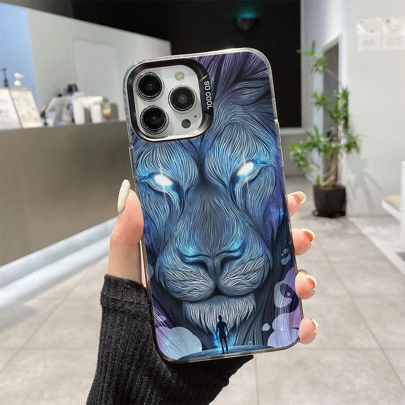 Модный Серебристый Чехол для iPhone Lion Brand для 14, 15, 16 Pro Max с Премиальной Отделкой