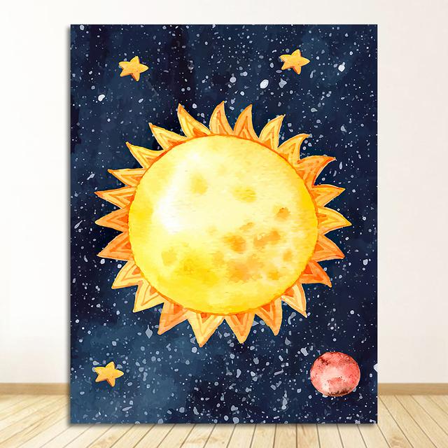 Звезда-ракета, настенная живопись на холсте, плакаты на скандинавскую тему и принты, настенные панно, декор для детской комнаты, мультфильм астронавт, Солнце, Земля, Луна
