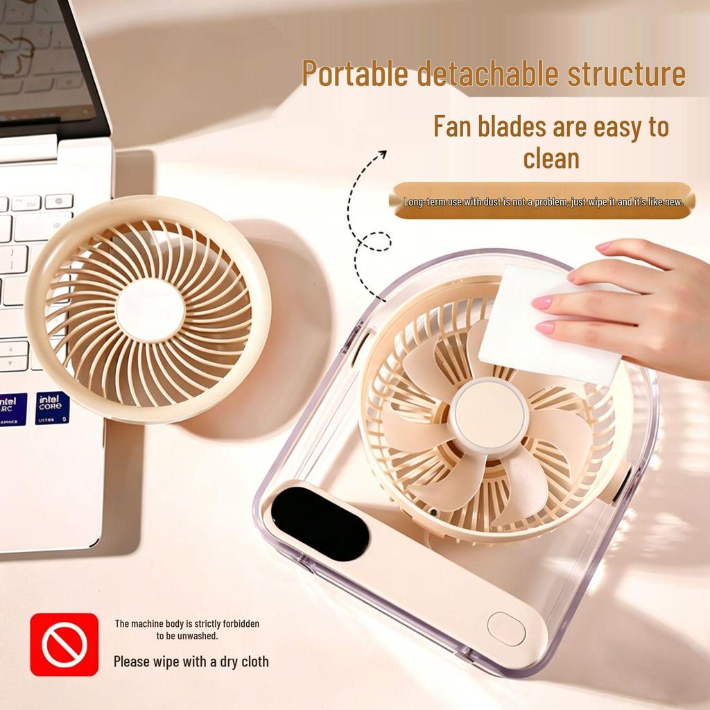 2026 USB Rechargeable Desktop Fan with Detachable Brushless Motor, Silent Operation, Digital Display, and Enhanced Airflow
