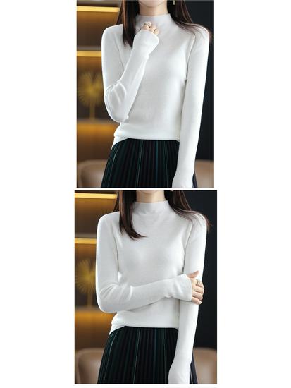 Женский трикотажный свитер со средним рукавом - Полувысокий воротник, Легкий, Весенне-осенний сезон 2022