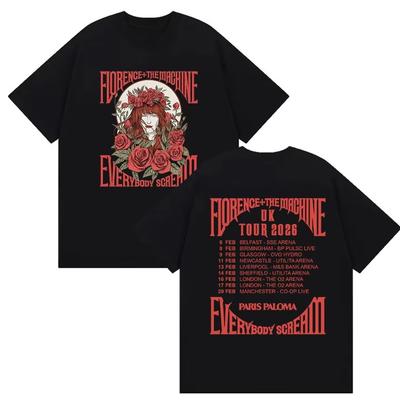 Florence The Machine Everybody Scream Tour 2026 Печатные футболки Унисекс Женская Винтажная Мода Чистый Хлопок Футболка Уличная Мода